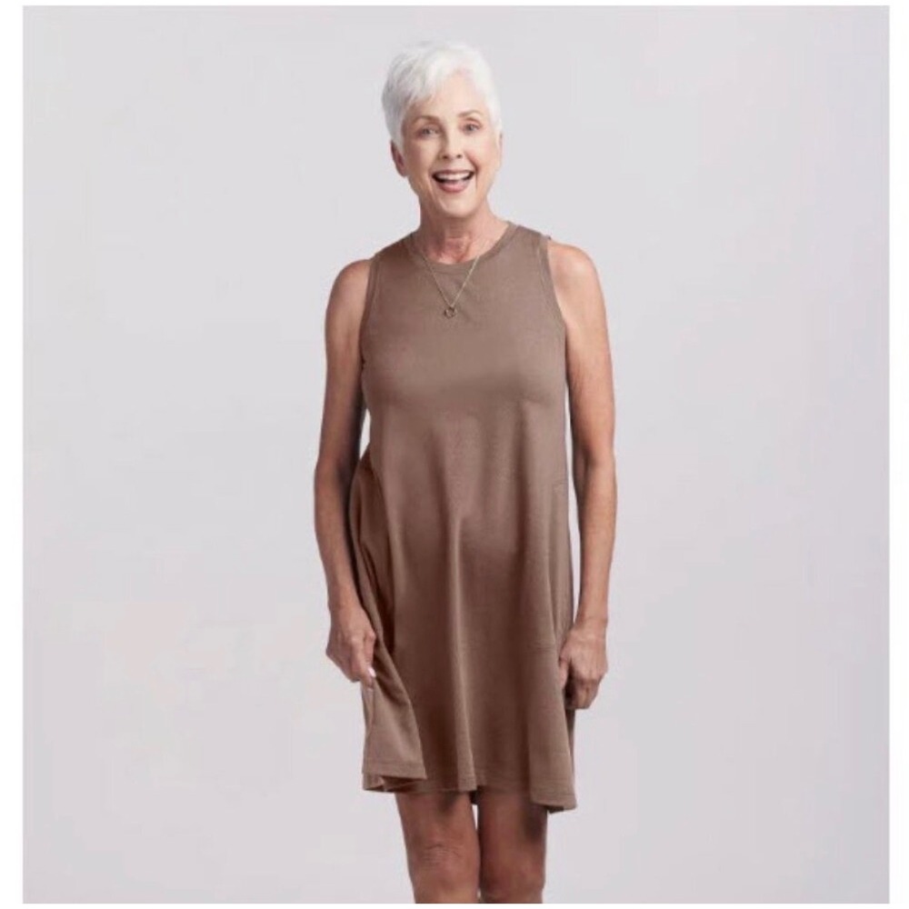 Woolx | Clara Dress Small Toasted Almond Merino Wool Sleeveless Pocket Shift